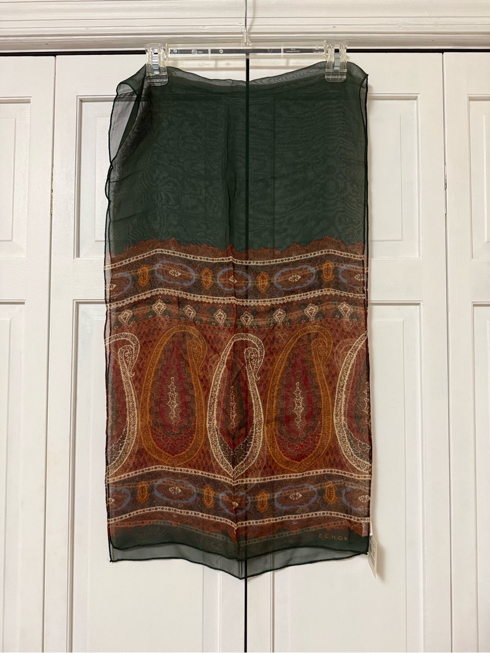 NWT Echo Jewel Toned Sheer Paisley Scarf 100% Silk Old Money Boho Lagenlook